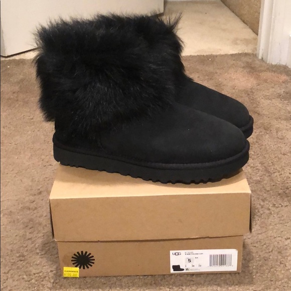 NIB black mini toscana cuff ugg boots size 5 sold - Picture 1 of 6